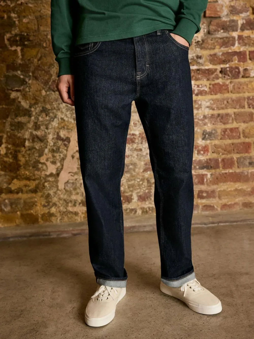 Sale Next Straight Fit Signature Selvedge Denim Jeans Blue Indigo Rinse