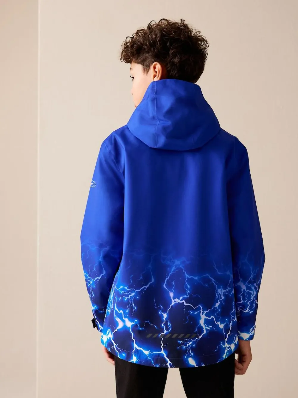 Next Blue Lightning Print Waterproof Fleece Lined Hooded Jacket (3-16yrs)^BOY Coats & Jackets|Snowsuits & Coats
