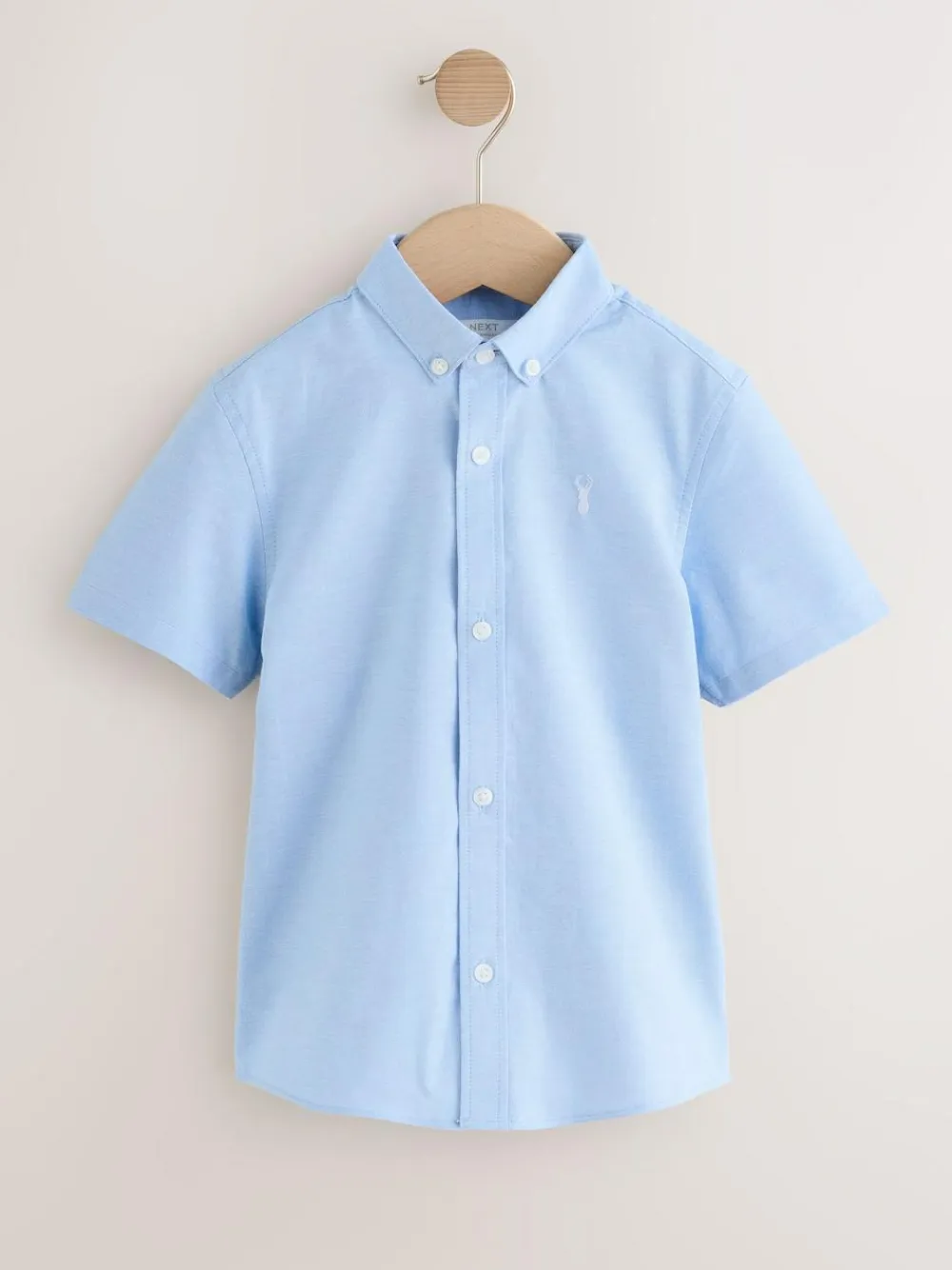 New Next Blue Logo Short Sleeve Cotton Rich Oxford Shirt (3-16yrs)