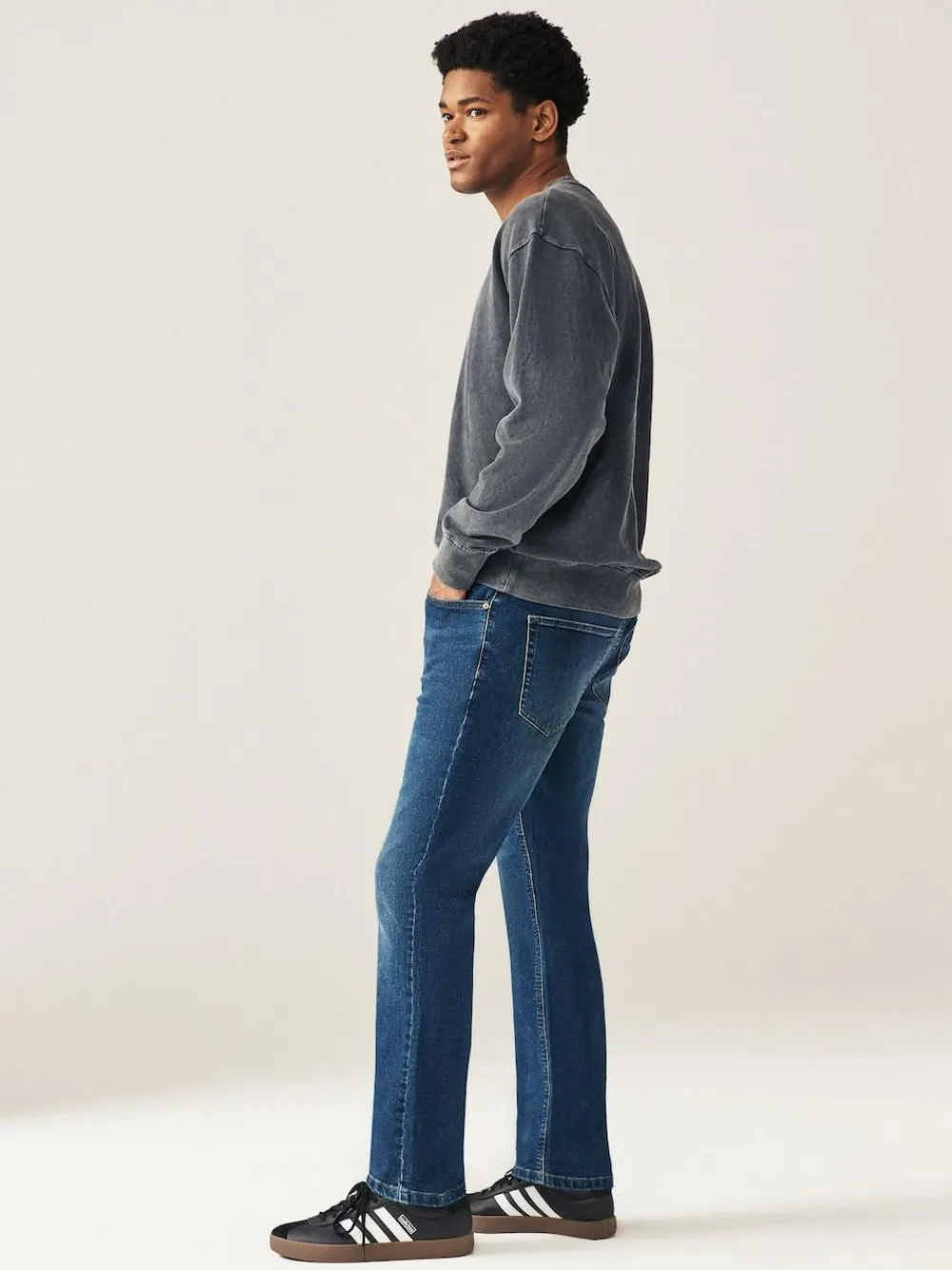 Sale Next Blue Mid Single Slim Fit Classic Stretch Jeans