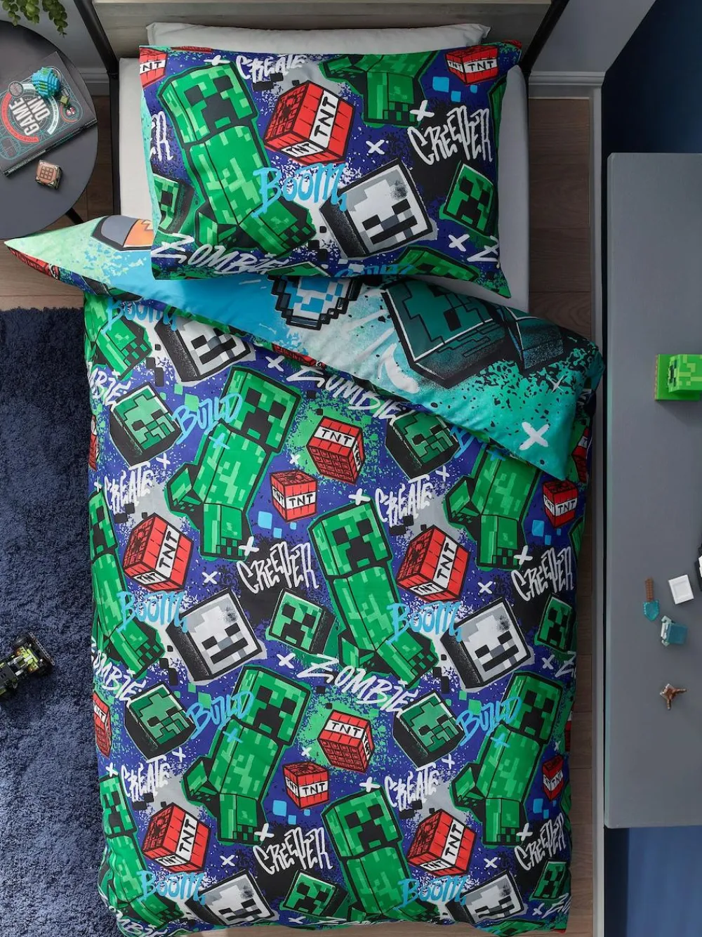 Next Blue Minecraft Single Duvet Cover and Pillowcase Set^ Childrens Bedding|Bedsets & Duvet Covers