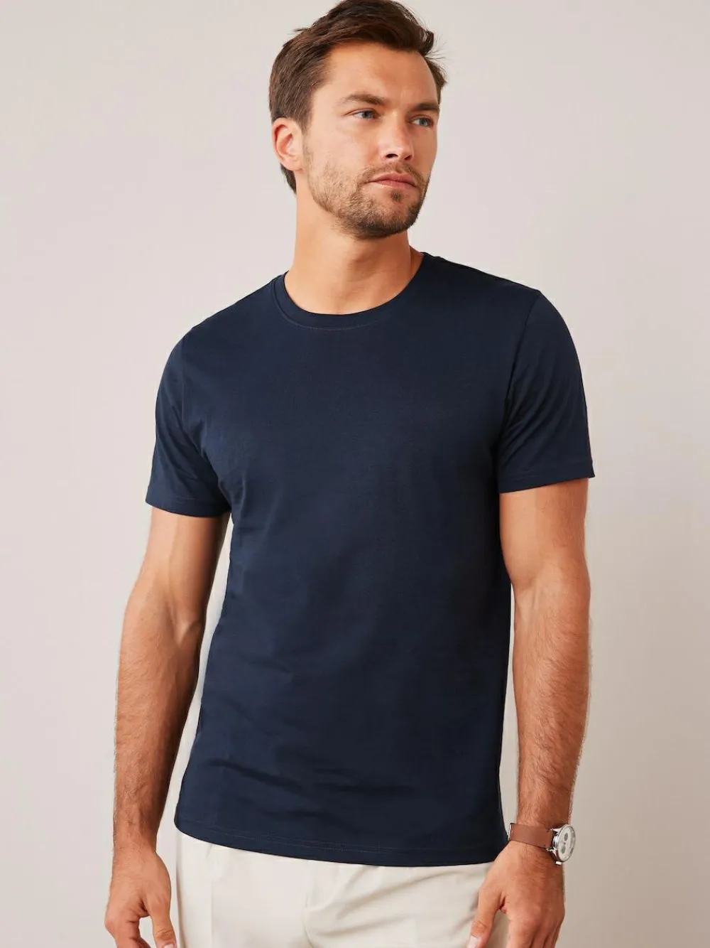 Online Next Blue Navy Regular Fit Essential Crew Neck Cotton T-Shirt