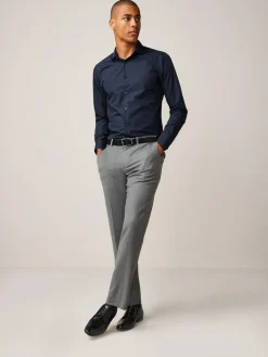 Sale Next Slim Fit Easy Care Single Cuff Smart Shirt Blue Navy