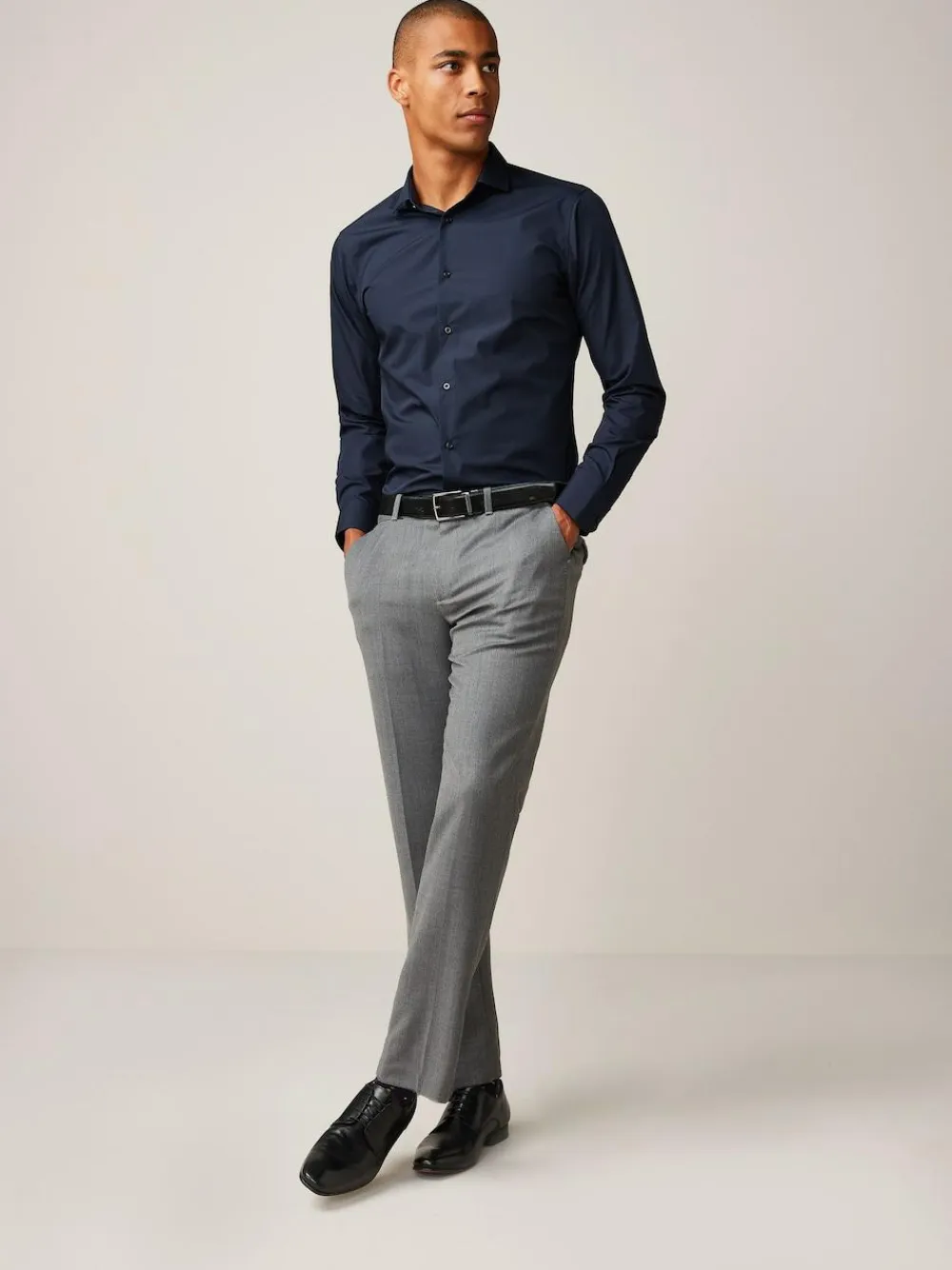 Sale Next Slim Fit Easy Care Single Cuff Smart Shirt Blue Navy