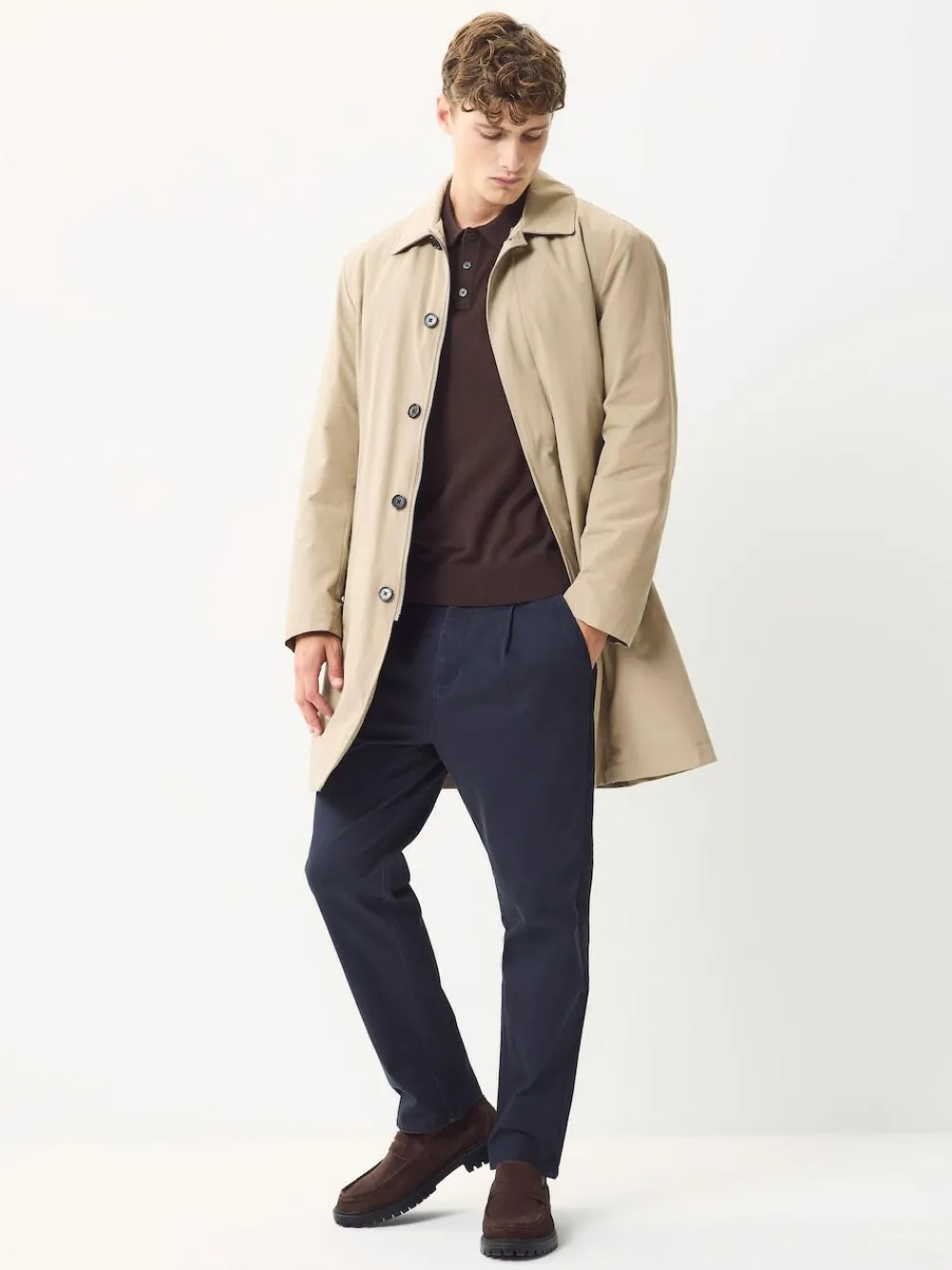 Next Regular Tapered Fit Single Pleated Stretch Chinos Trousers^ Pants & Chinos