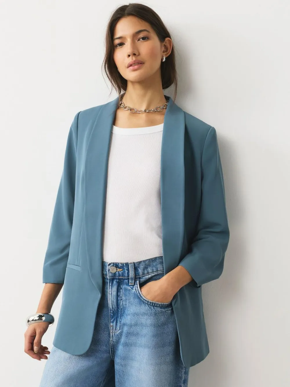 Next Blue Relaxed Ruched Sleeve Blazer^Women Blazers|Suits & Tailoring