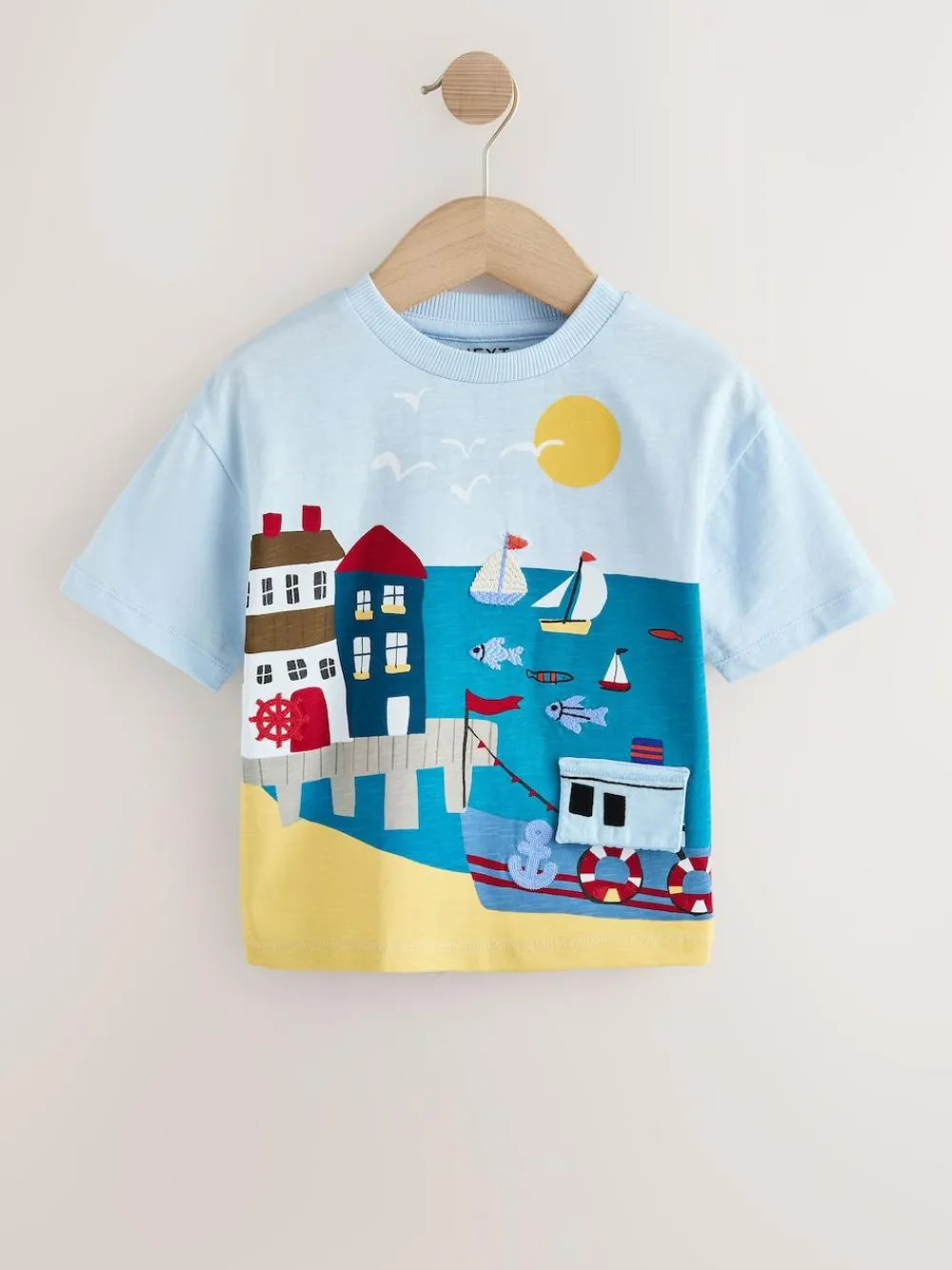 Next Blue Seaside Short Sleeve Appliqué T-Shirt (3mths-7yrs)^BOY Tops|T-Shirts