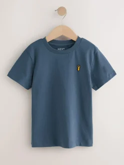 Next Blue Short Sleeve Stag Embroidered T-Shirts 4 Pack (3-16yrs)^BOY Tops|T-Shirts