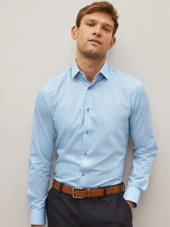Next Blue Slim Fit Easy Care Textured Single Cuff Smart Shirt^ Occasionwear|Shirts