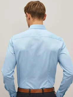 Next Blue Slim Fit Easy Care Textured Single Cuff Smart Shirt^ Occasionwear|Shirts