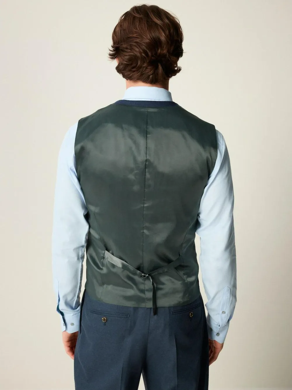 Sale Next Blue Slim Fit Textured Flannel Suit Waistcoat