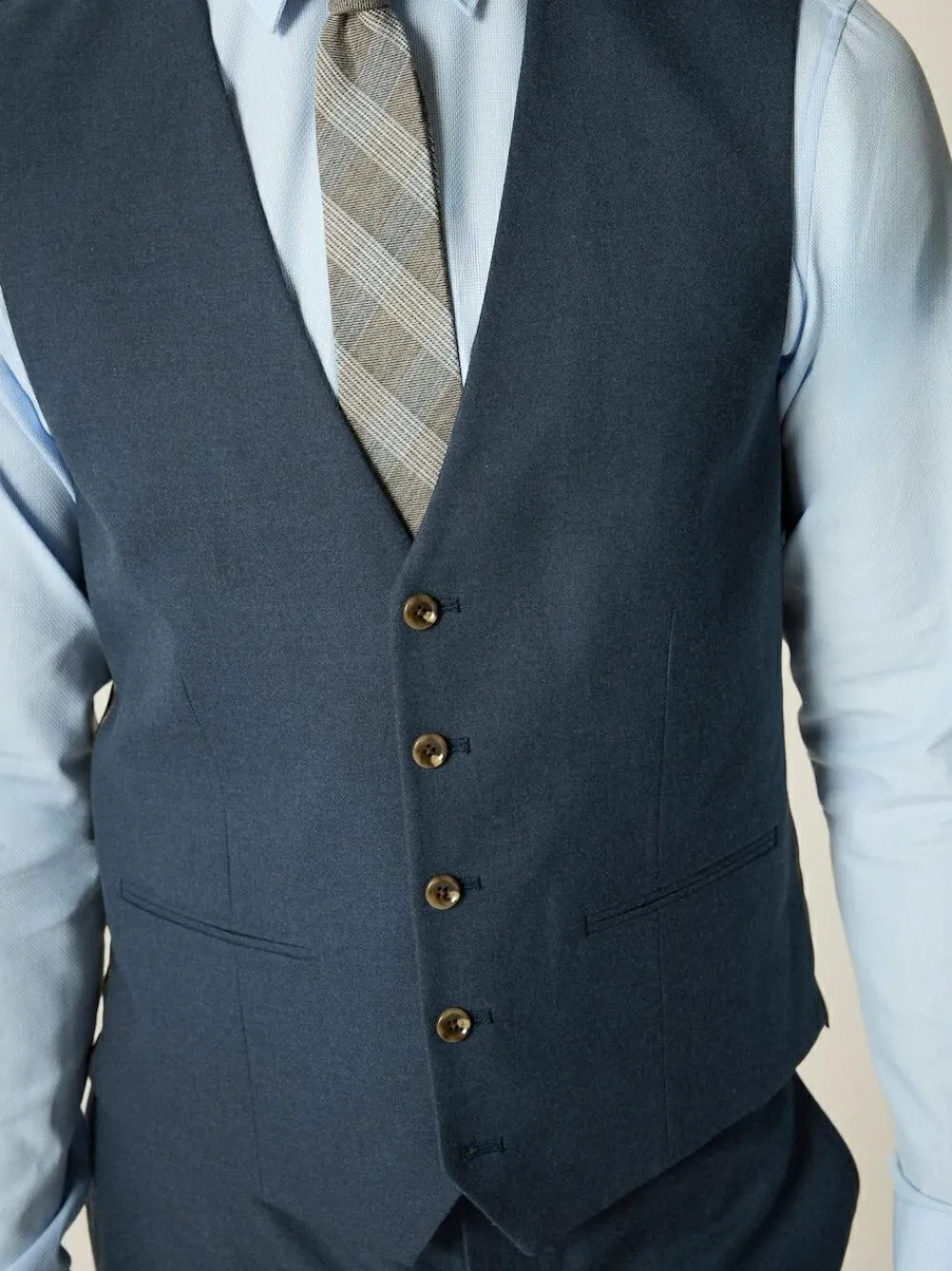 Sale Next Blue Slim Fit Textured Flannel Suit Waistcoat