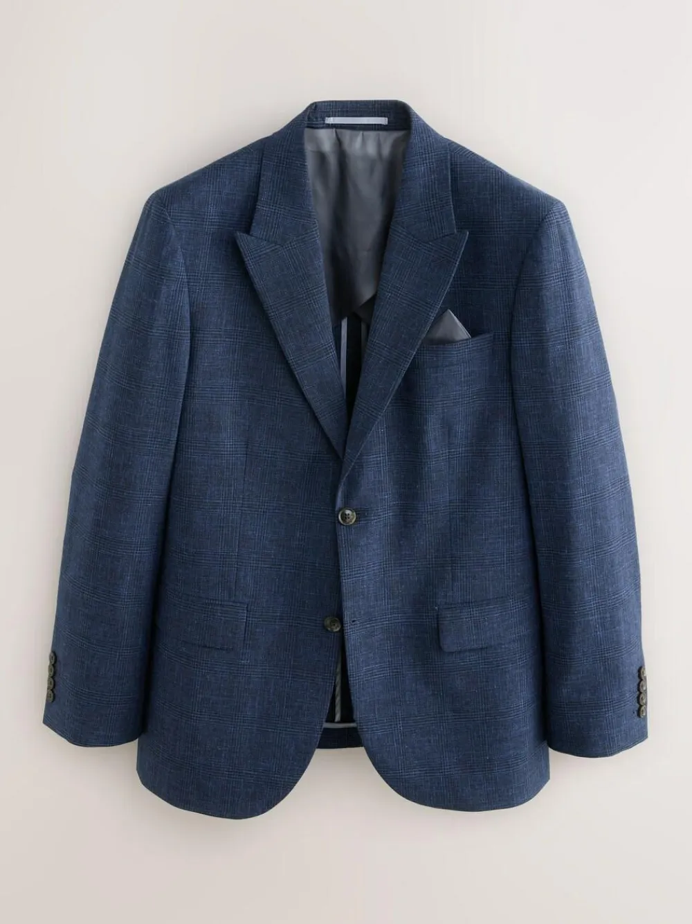 Next Slim Fit Tollegno Linen Blend Check Suit Jacket^ Blue Suits