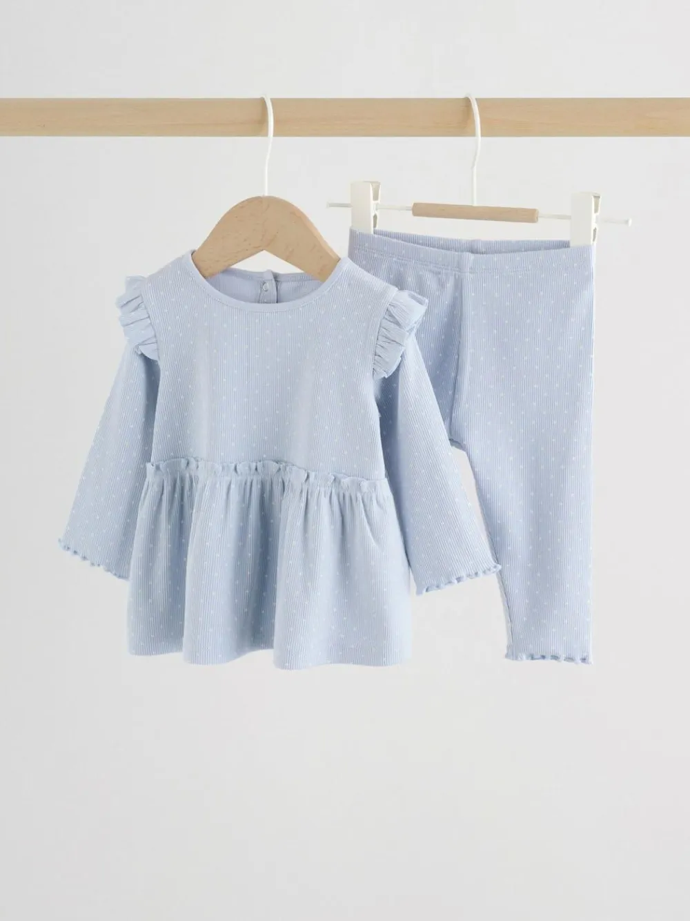 New Next Baby Long Sleeve Frill Top And Leggings Set (0mths-2yrs) Blue Spot