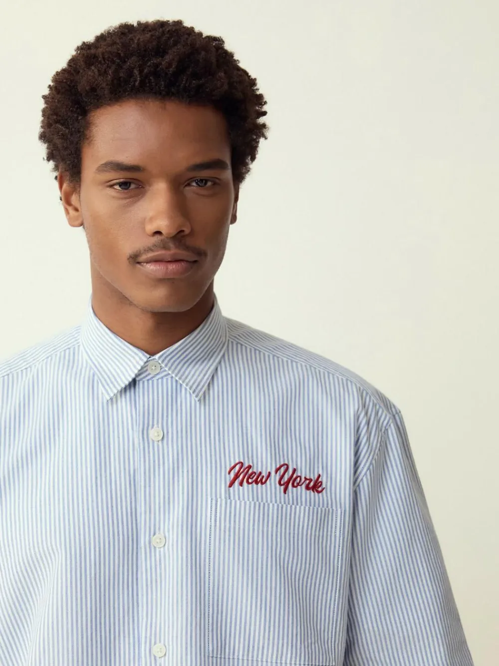 Outlet Next Blue Stripe Embroidered New York Short Sleeve Shirt
