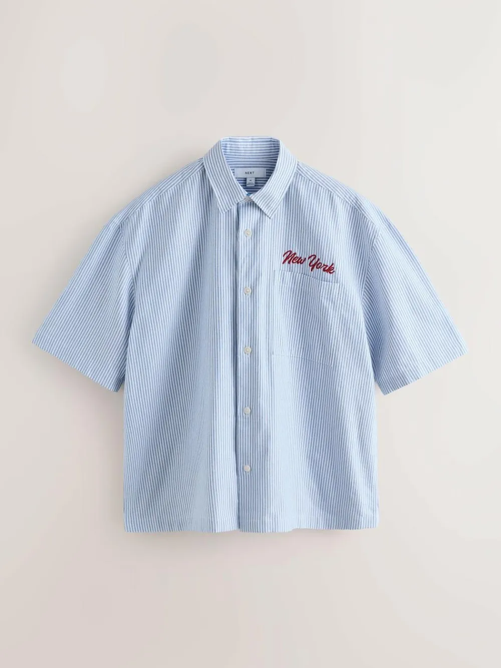 Outlet Next Blue Stripe Embroidered New York Short Sleeve Shirt