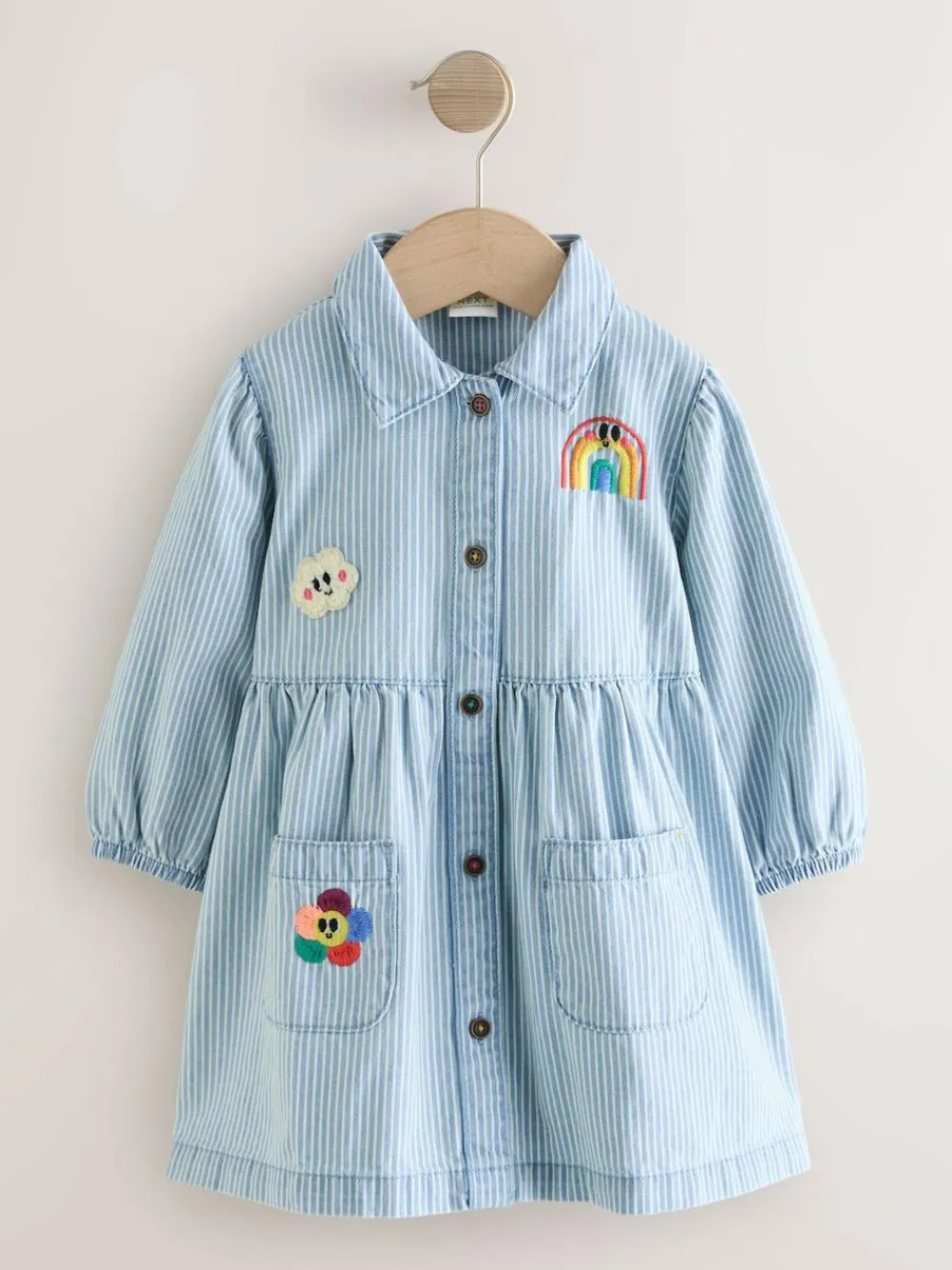 Best Next Long Sleeve Cotton Dress (3mths-8yrs) Blue Stripe
