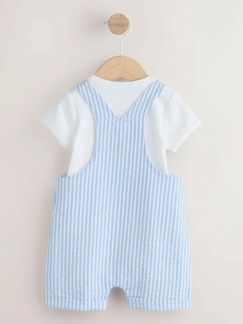 New Next Woven Dungaree and Bodysuit Baby Set (0mths-2yrs) Blue Stripe
