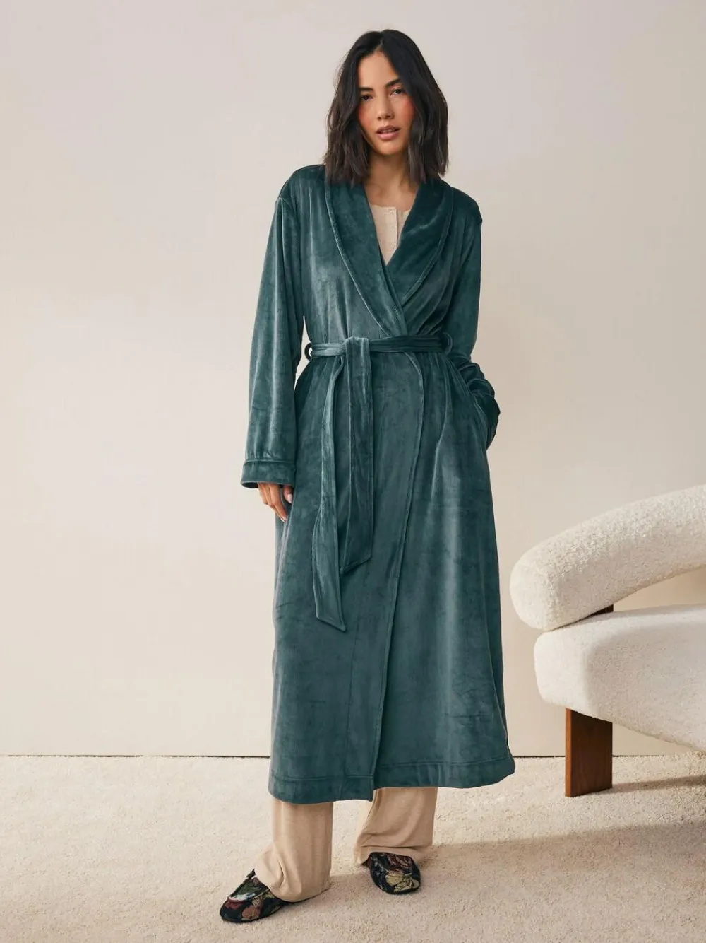 Clearance Next Studio Cosy Ribbed Dressing Gown Blue