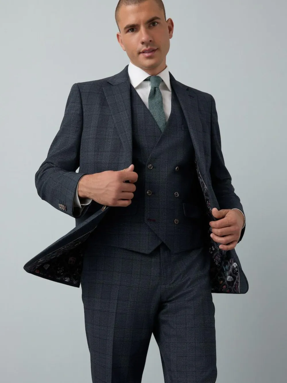 Sale Next Blue Tailored Fit Trimmed Check Suit Waistcoat