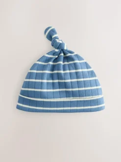 Clearance Next Blue Tie Top 100% Cotton Hats 3 Pack (0-12mths)