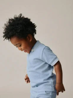 Next Blue Zip Neck Short Sleeve Polo Shirt And Shorts Set (3mths-7yrs)^BOY Sets & Co-Ords|Sets & Co-Ords