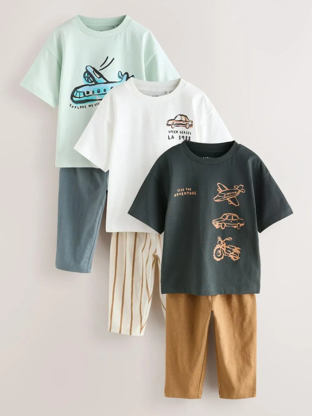 Next Short Sleeve T-Shirts & Joggers Set 3 Pack (3mths-7yrs)^BOY Shorts|Tops