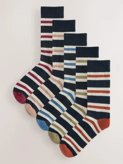 Next Blue/Ecru Striped Cushioned Sole Comfort Socks 5 Pack^ Socks|Socks
