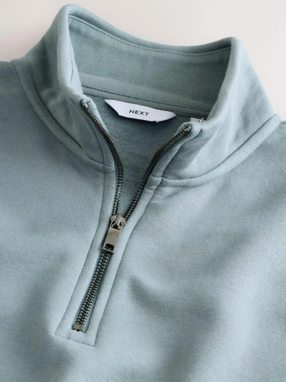New Next Blue/Green Quarter Zip Cotton Rich Jersey Sweatshirt