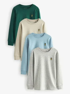 Next Stag Logo Long Sleeve Cosy T-Shirts 4 Pack (3-16yrs)^BOY Tops|T-Shirts
