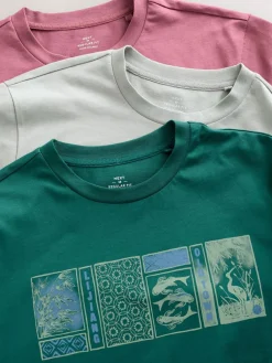 Next Blue/Green/Pink Regular Fit Graphic Print T-Shirts 3 Pack^ Tops & T-Shirts