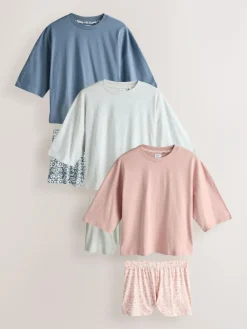 Next Blue/Grey/Pink Floral Short Set Pyjamas 3 Pack^Women Pyjamas|All Night & Lounge