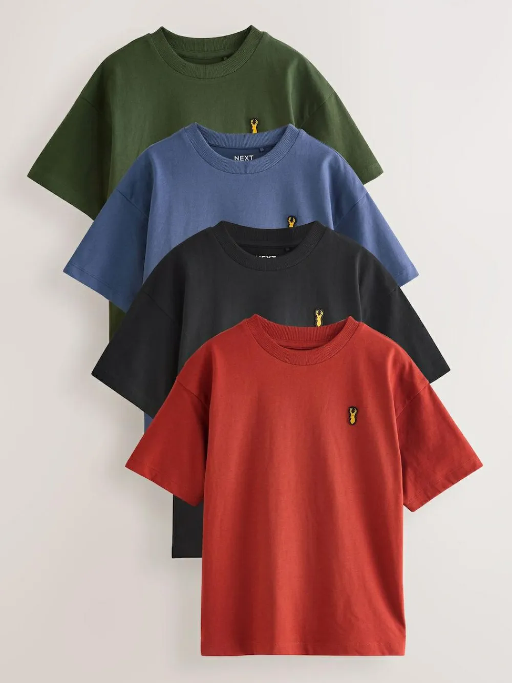 Hot Next Relaxed Fit Short Sleeve T-Shirts 4 Pack (3-16yrs) Blue/Rust/Khaki/Black