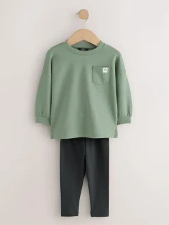 Hot Next Blue/Stone/Green Long Sleeve Top and Leggings Set 3 Pack (3mths-7yrs)