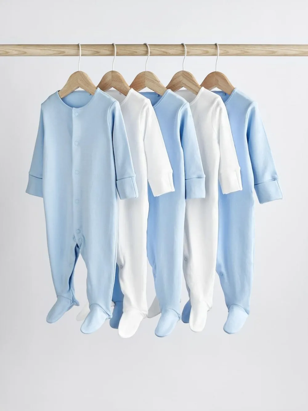 Next Blue/White 5 Pack Baby Sleepsuits (0-2yrs)^BOY Nightwear|Nightwear