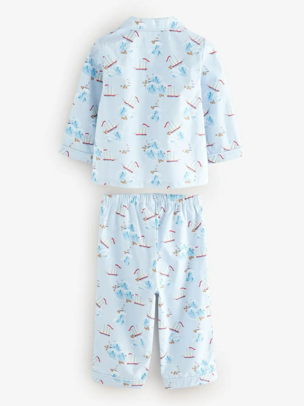 Next Blue/White Cath Kidston Boat Single Button Through 100% Cotton Pyjamas Set