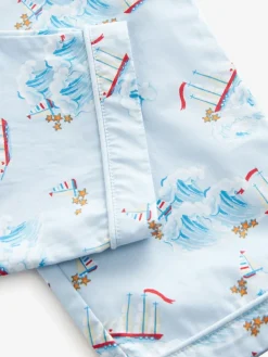 Next Blue/White Cath Kidston Boat Single Button Through 100% Cotton Pyjamas Set