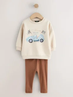 Discount Next Blue/White Stripe/Car Sweatshirts and Leggings Set 2 Pack (3mths-7yrs)