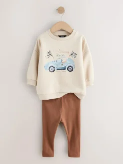 Discount Next Blue/White Stripe/Car Sweatshirts and Leggings Set 2 Pack (3mths-7yrs)