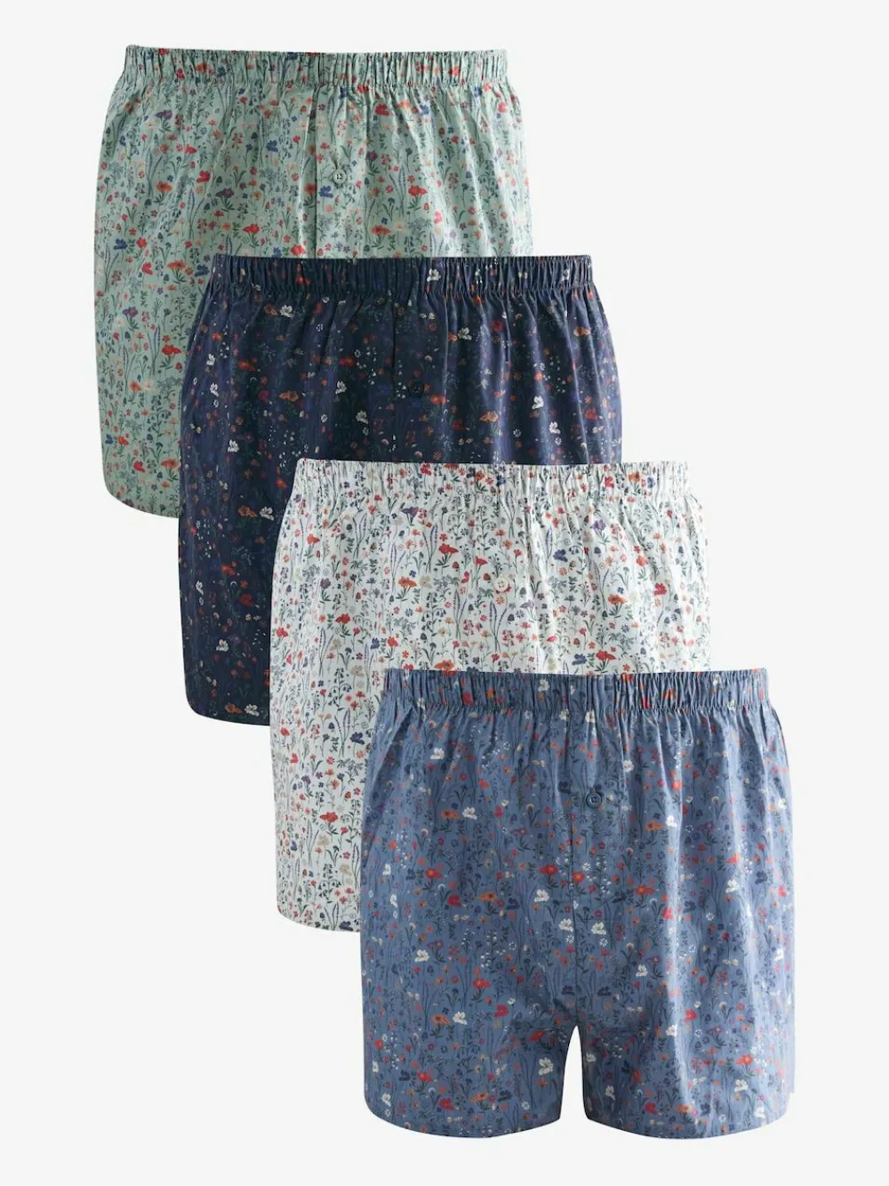 Next Blue/White/Green Floral 4 pack Woven Pure Boxers^ Underwear|Underwear