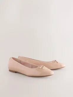 Next Blush Pink Patent Standard/Wide Fit Round Toe Ballerina Shoes^Women Flats