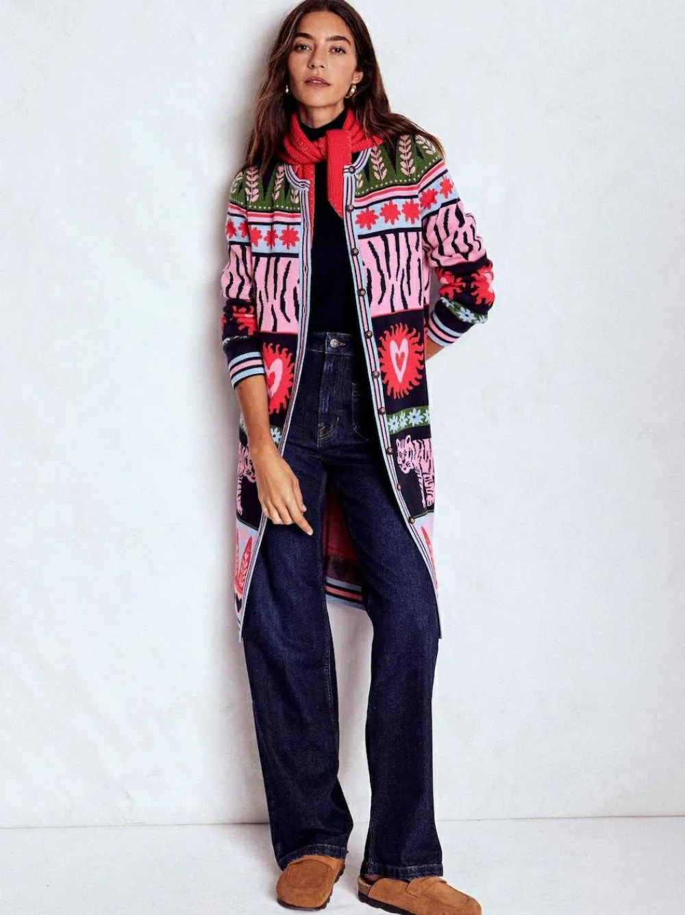 Boden Blue Long Jacquard Cardigan