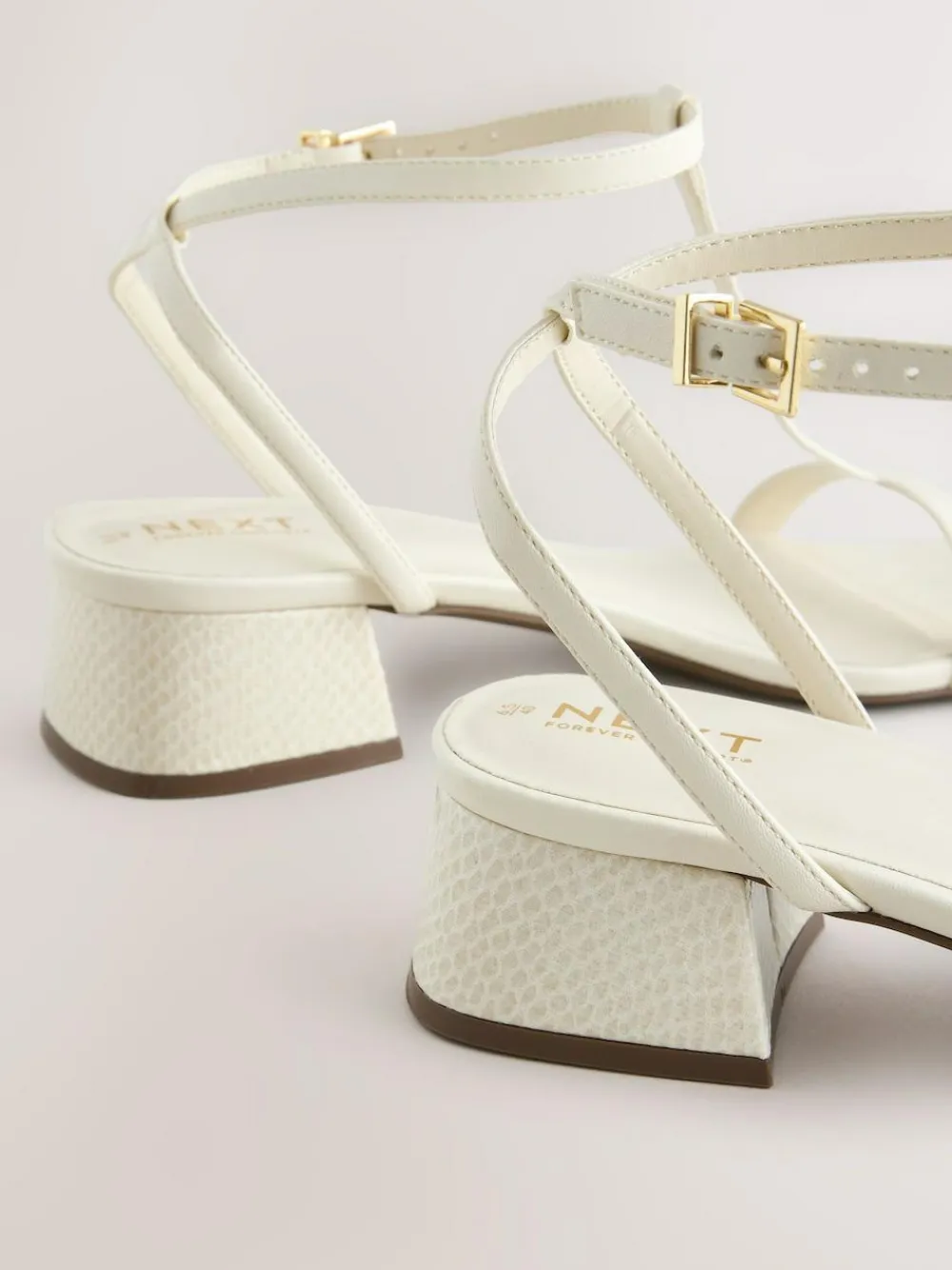 Discount Next Standard/Wide Fit Forever Comfort® Low Block Strappy Sandals Bone