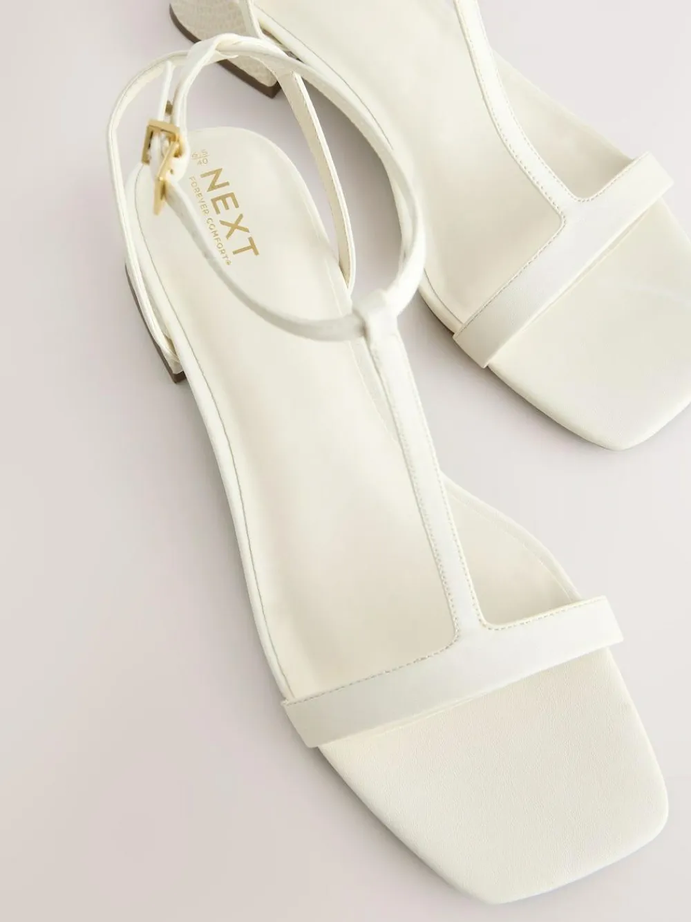 Discount Next Standard/Wide Fit Forever Comfort® Low Block Strappy Sandals Bone