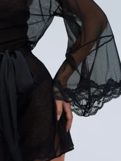 Boux Avenue Black Mallory Mesh Kimono Robe^Women Bathrobes