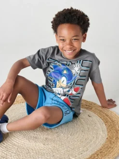 Outlet Brand Threads Grey 100% Cotton Sonic The Hedgehog Top and Short Set