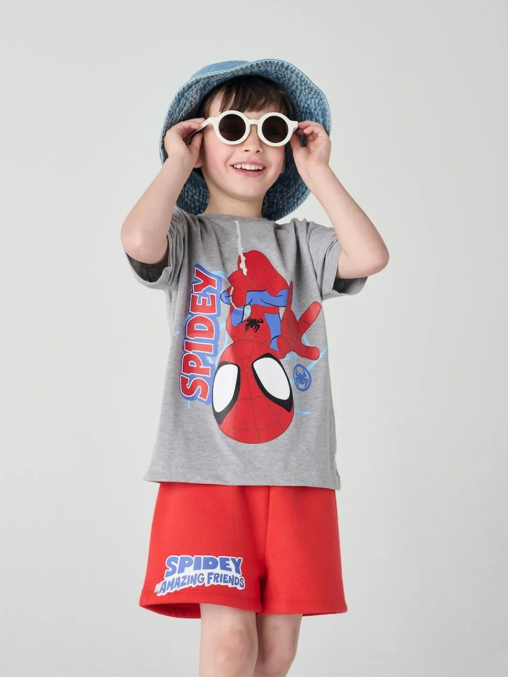Brand Threads Grey & Red Spidey and His Amazing Friends 100% Cotton Top and Short Set^ Shorts