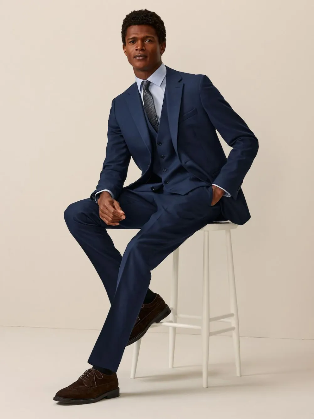 Next Bright Blue Textured Suit Waistcoat^ Vests