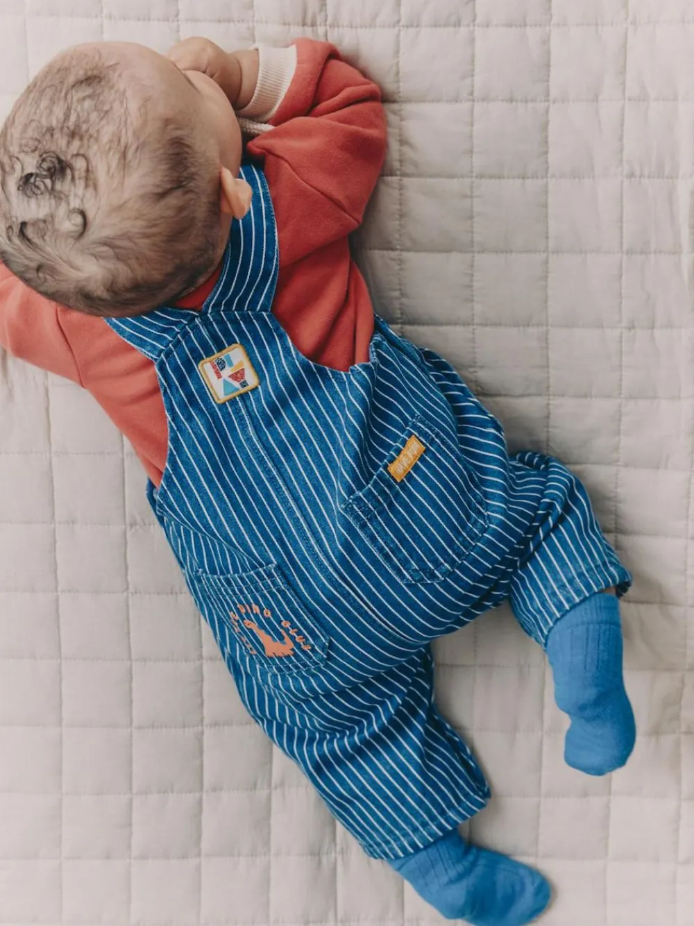 Outlet Next Baby Denim Dungarees and Bodysuit Set (0mths-2yrs) Bright Character Stripe
