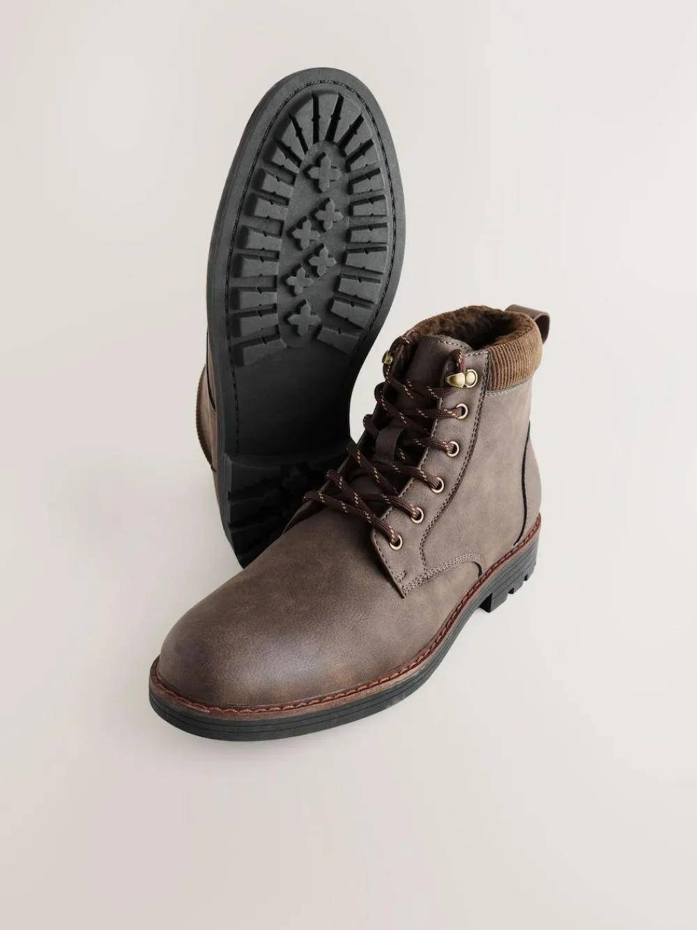 Hot Next Borg Lined Cord Trim Boots Brown